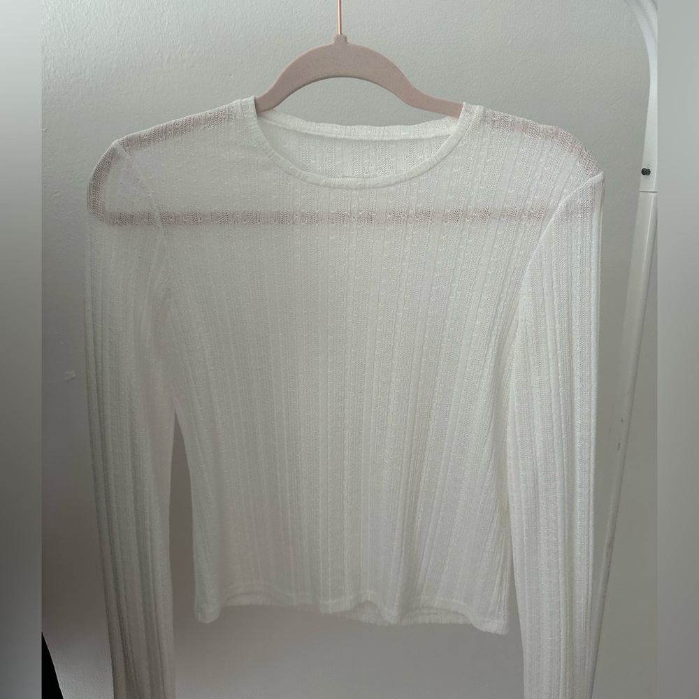 Reformation sheer pattern long sleeve white shirt